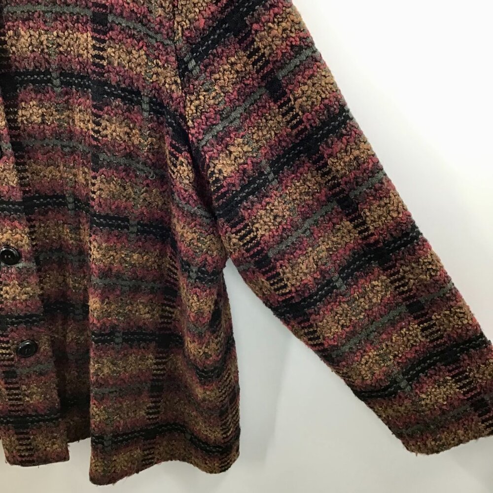 Vintage 1990s Plaid Blazer 3X Grunge Brown Red Jewel Neck Long Sleeve Office USA - Picture 7 of 8